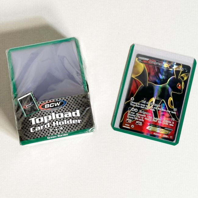 BCW 3x4 Topload Card Holders Green Border 35pt 25 Pack