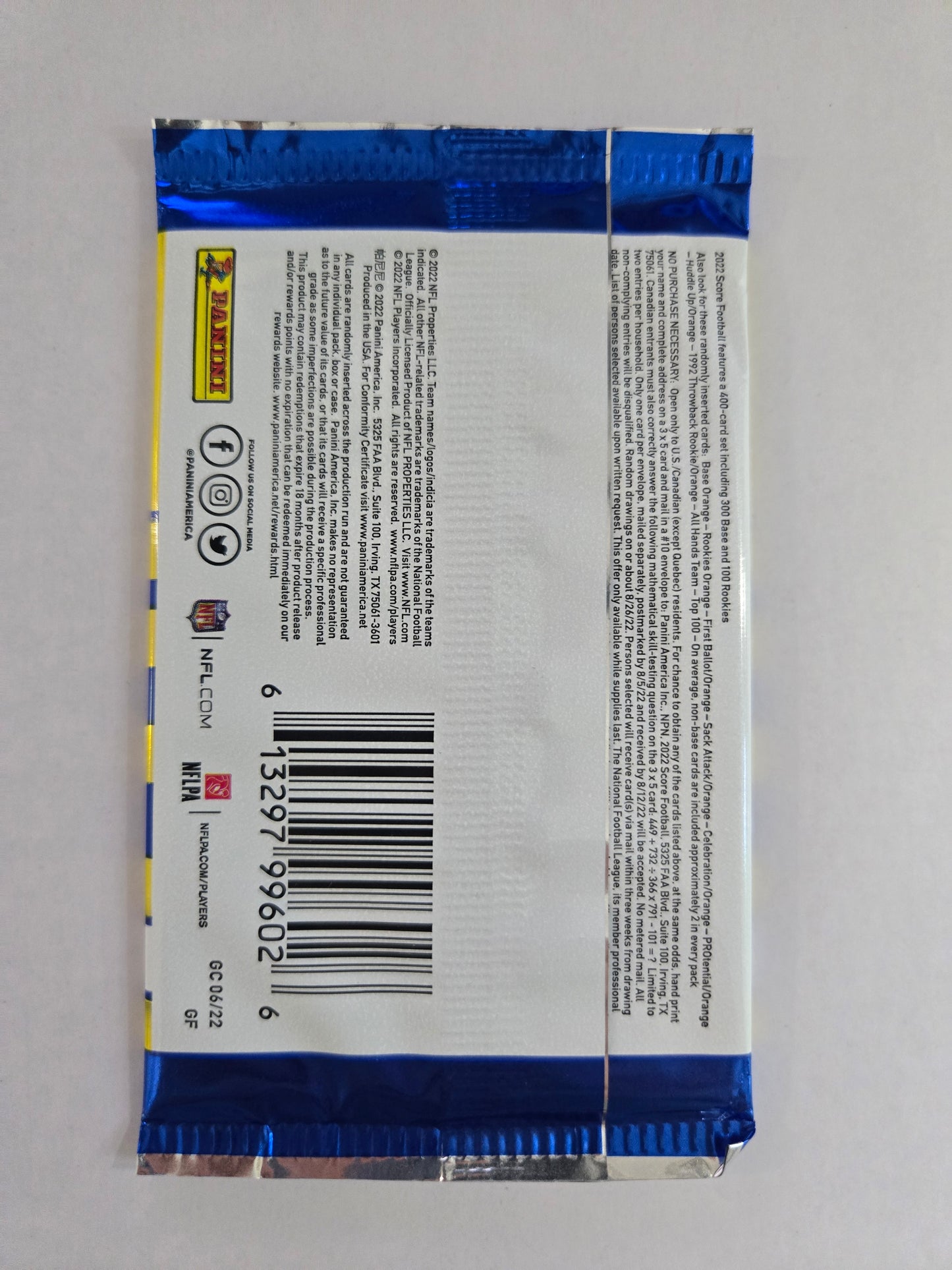 2022 Panini Score Football Blaster Pack – 5 Cards - single item listing, image for visual reference only