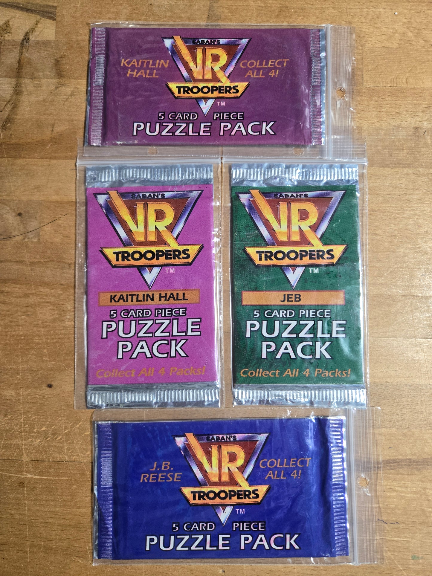 Sealed 1995 Saban VR Troopers puzzle pack containing five trading cards