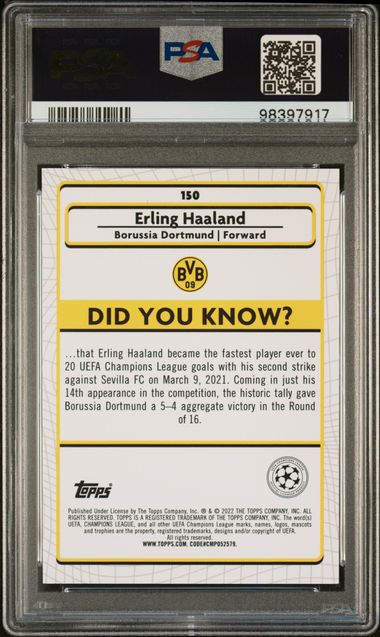 2021-22 Topps Merlin Chrome UEFA League Erling Haaland #150 PSA 9 Mint