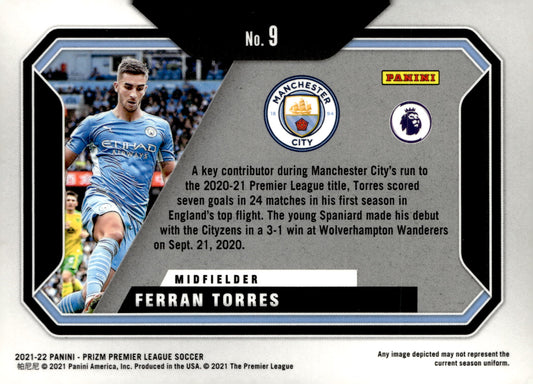 2021-22 Panini Prizm Premier League Scorers Club #9 Ferran Torres – Manchester City Soccer Card