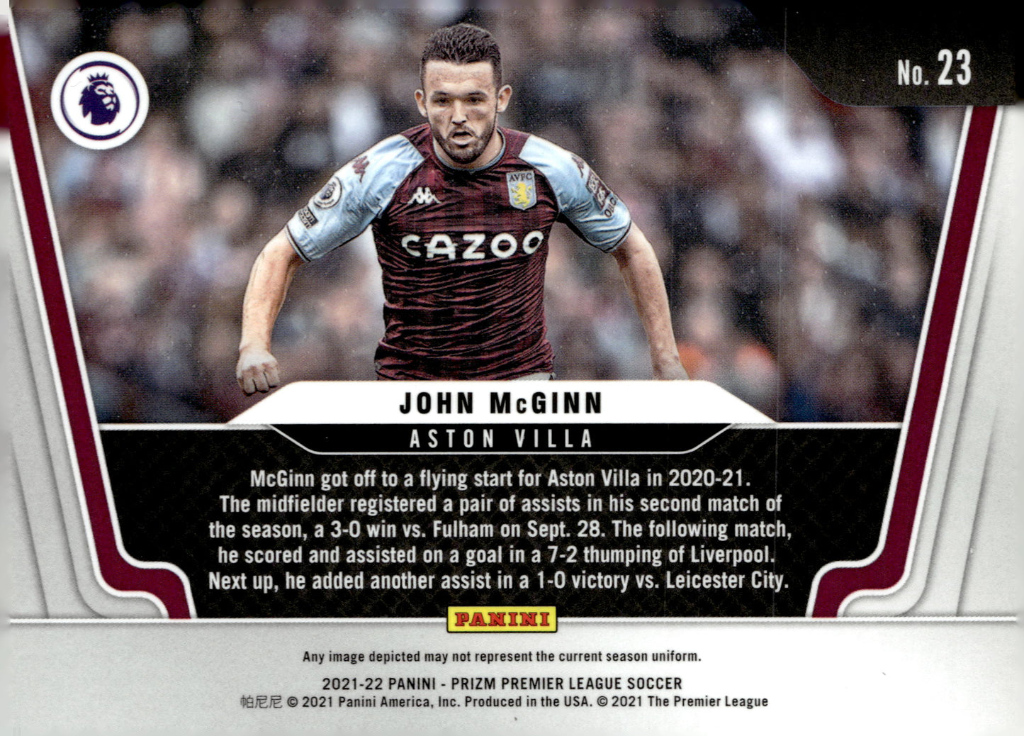 2021-22 Panini Prizm Premier League Widescreen #23 John McGinn – Aston Villa Soccer Card - single item listing, image for visual reference only