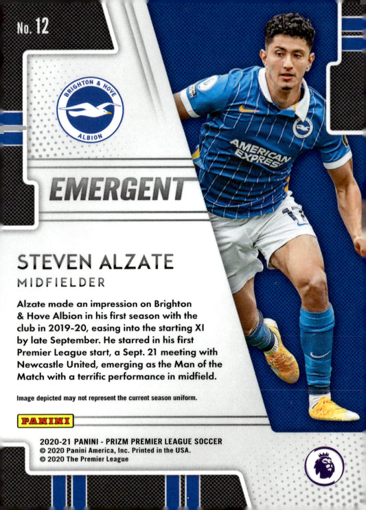 2020-21 Panini Prizm Premier League #12 Steven Alzate Emergent RC – Brighton & Hove Albion Soccer Card