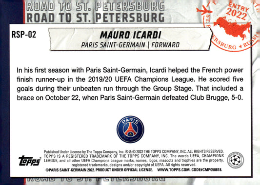 2021-22 Topps UEFA Champions League #RSP-02 Mauro Icardi Road to St. Petersburg Soccer Card