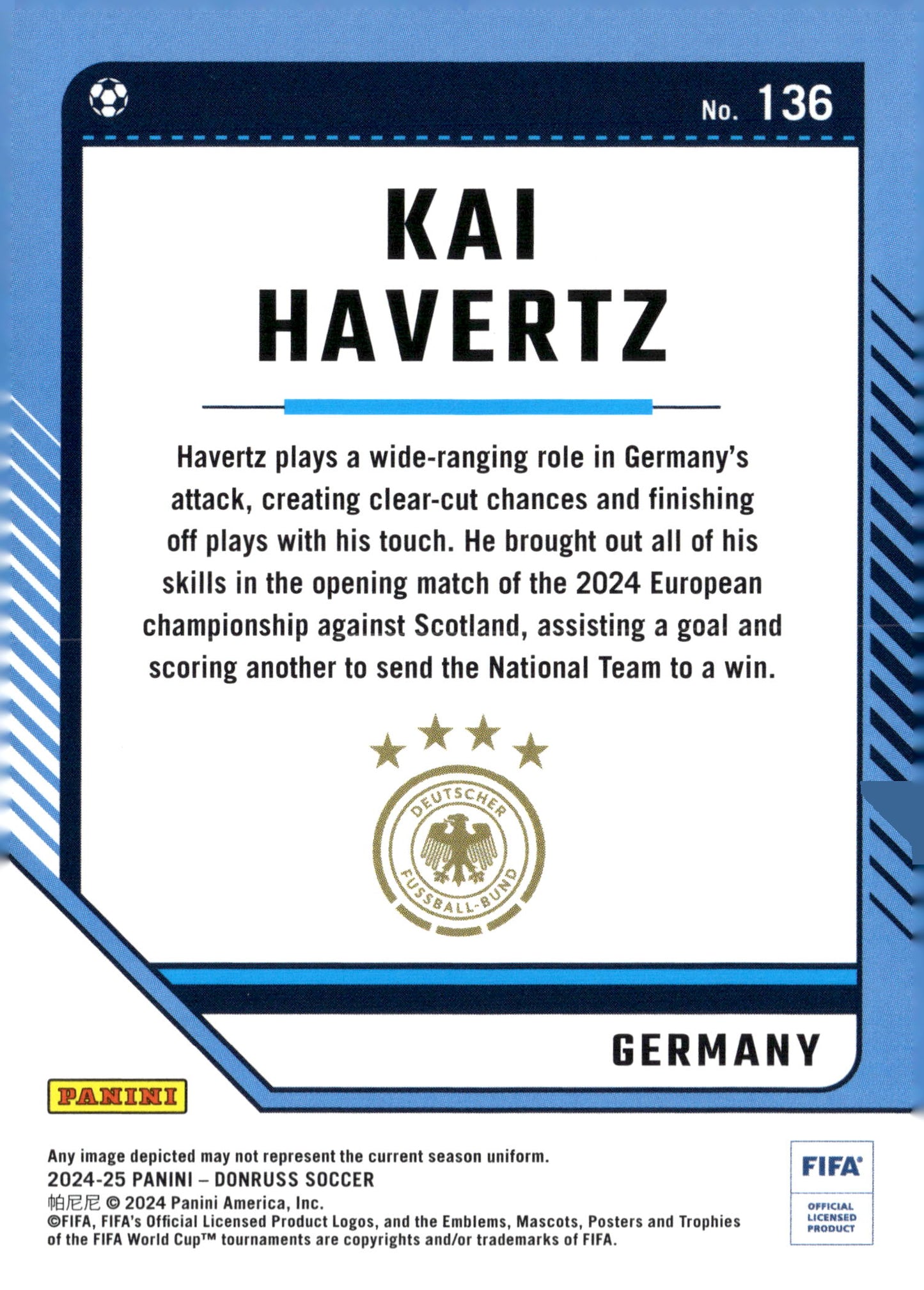 2024-25 Donruss Soccer #136 Kai Havertz Silver Germany FIFA National Team Card - single item listing, image for visual reference only