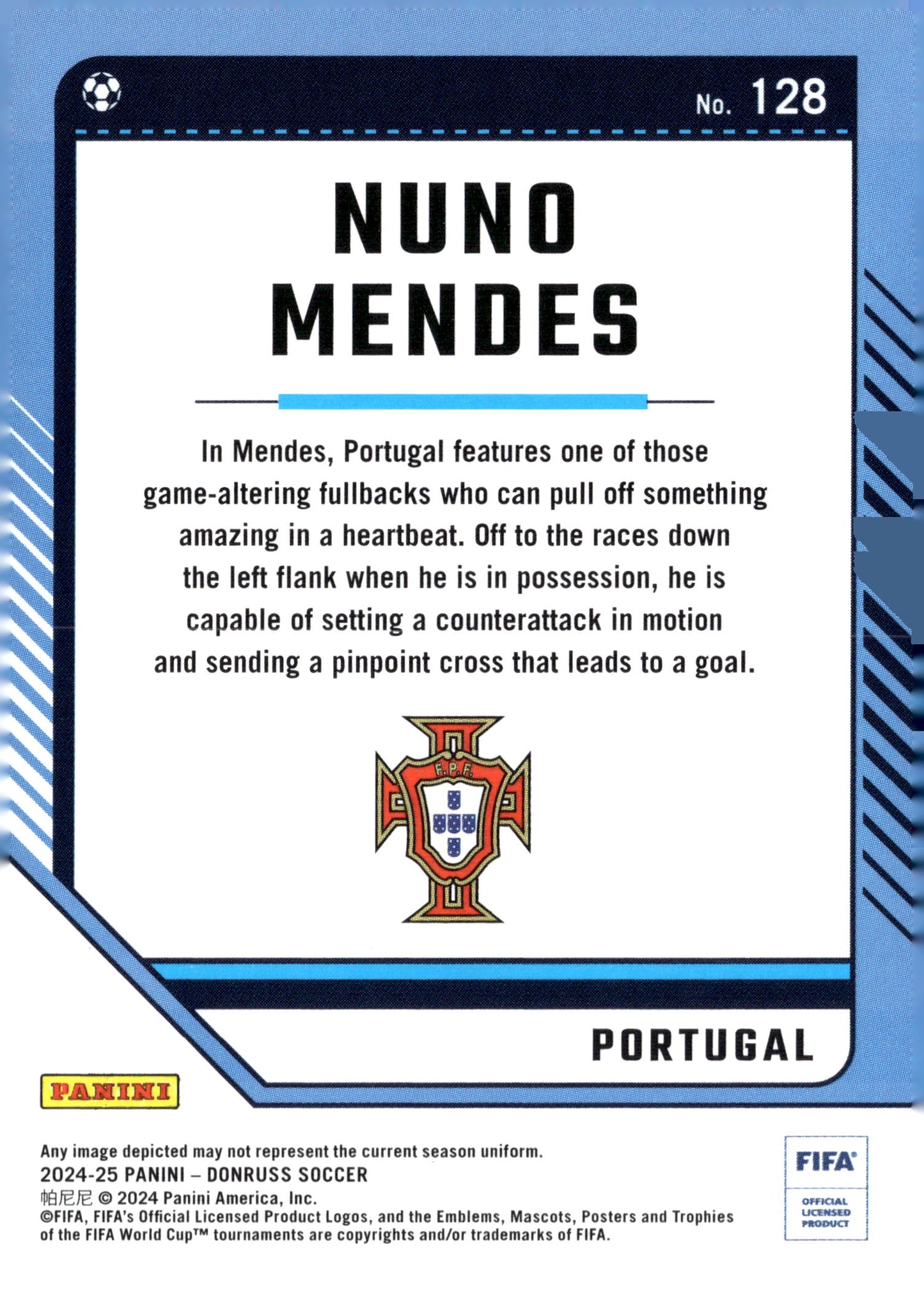 2024-25 Panini Donruss Soccer #128 Nuno Mendes Portugal FIFA Soccer Card - single item listing, image for visual reference only