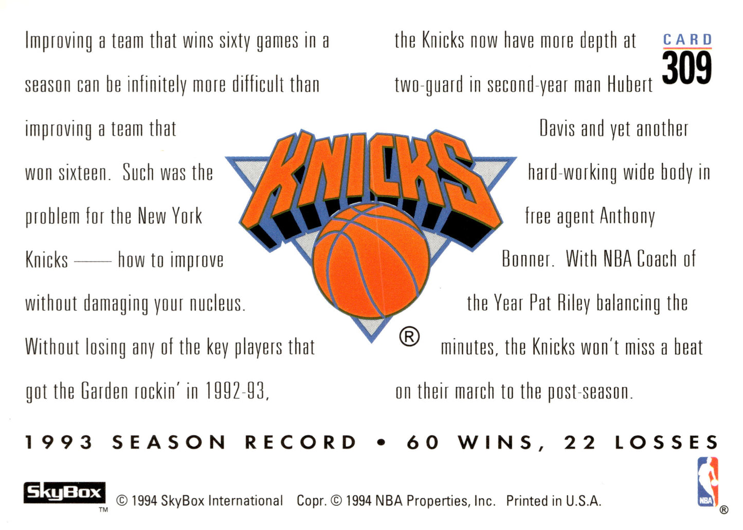 1993-94 SkyBox Premium #309 Hubert Davis / Anthony Bonner CF