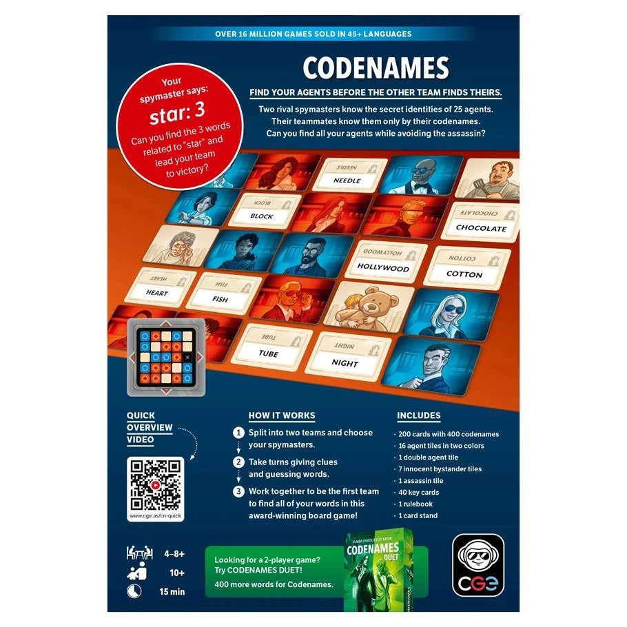 Codenames New Edition Party Word Game 4-8+ Players Ages 10+ CGE00125