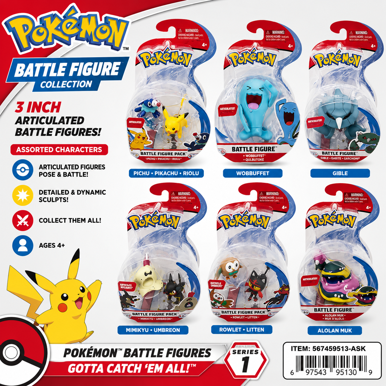 Pokemon 3 Inch Battle Collection Figure Assorted Character