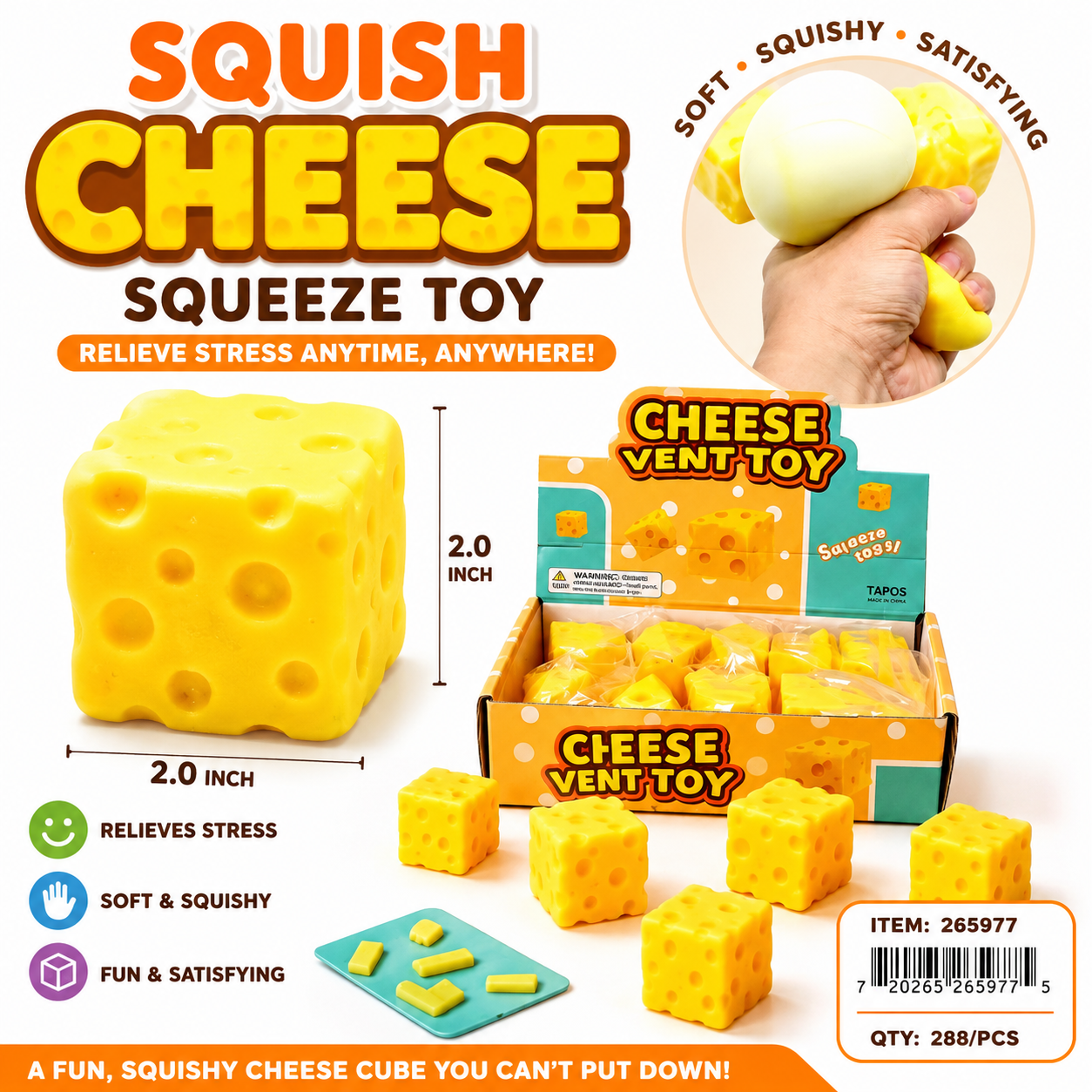 Squish Cheese Yellow Squeeze Toy Single Cheese Cube