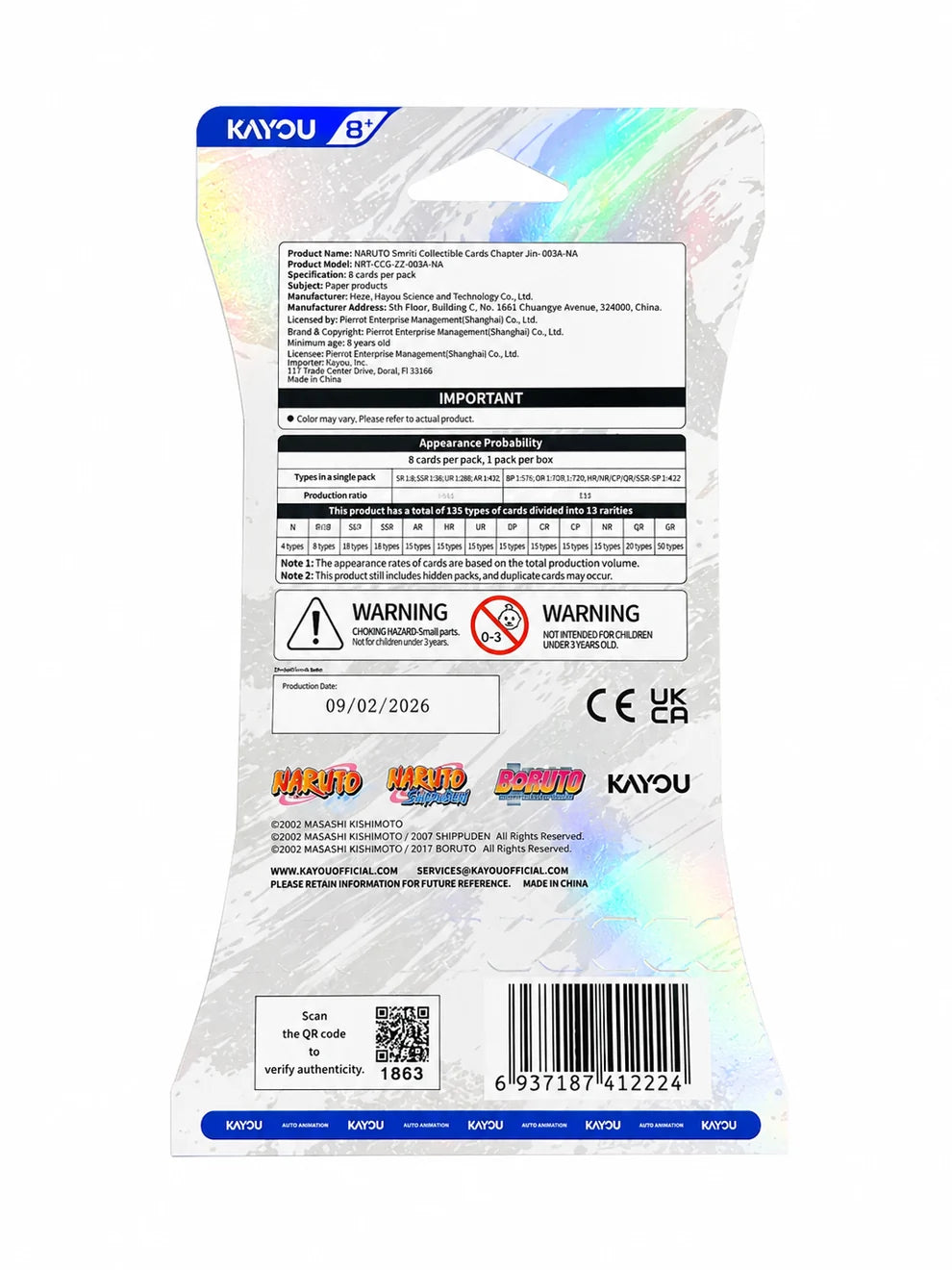 Kayou Naruto Smriti TCG Chapter Jin Series 3 Sleeved Booster Pack – 8 Cards