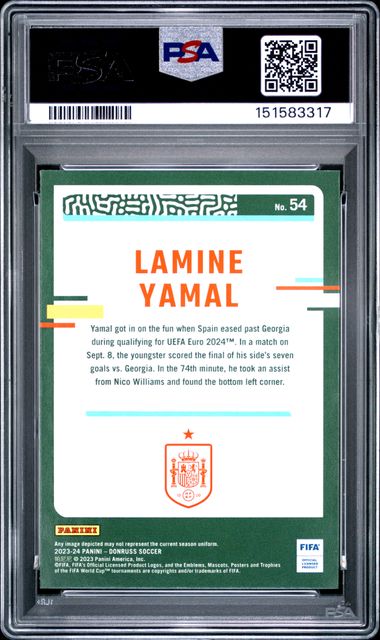 2023-24 Panini Donruss FIFA Lamine Yamal Diamond #54 PSA 8 NM-MT