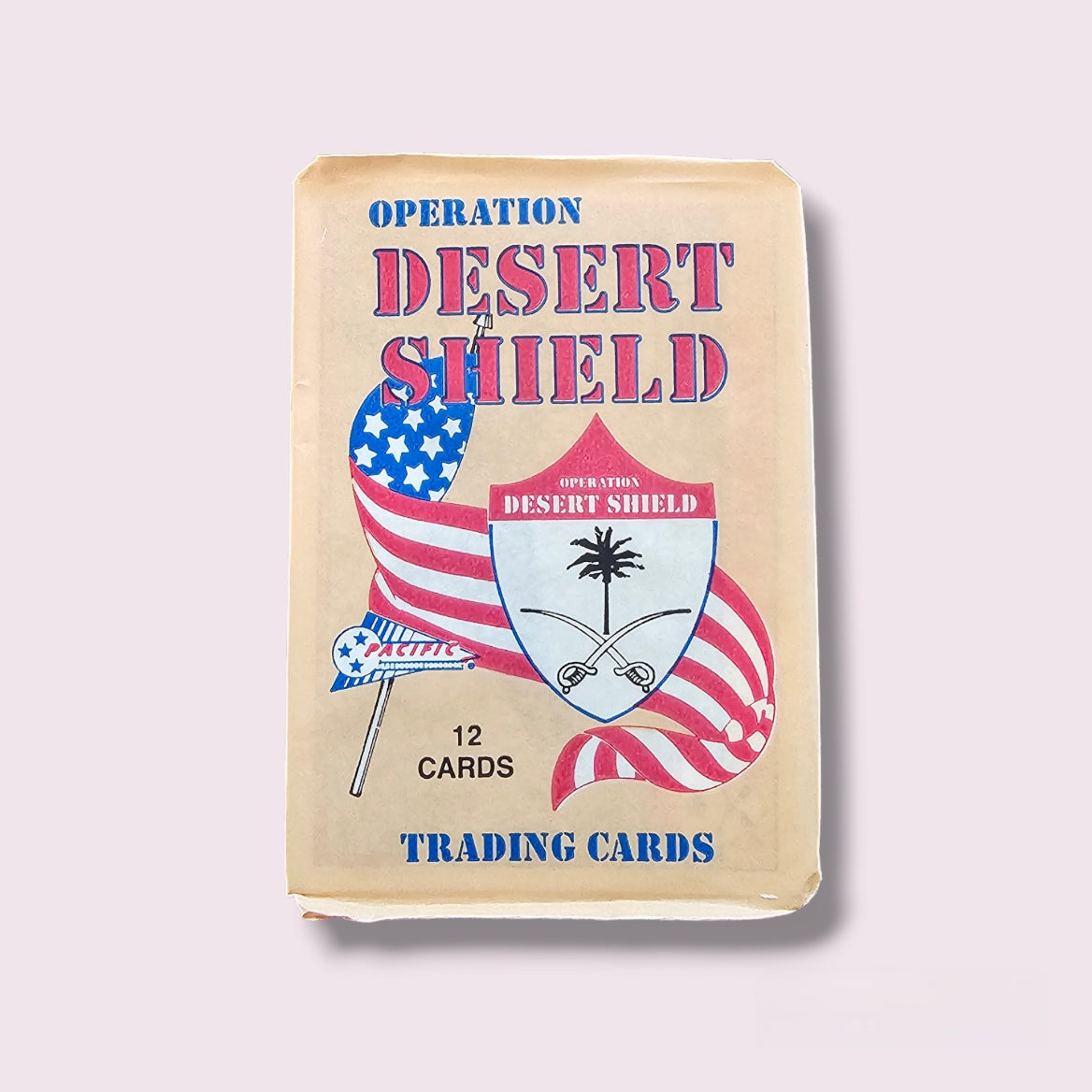 Sealed 1991 Pacific Operation Desert Shield pack containing 12 military trading cards