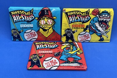 Sealed 1988 Leaf Awesome All Stars wax pack with five full-color stickers and gum
