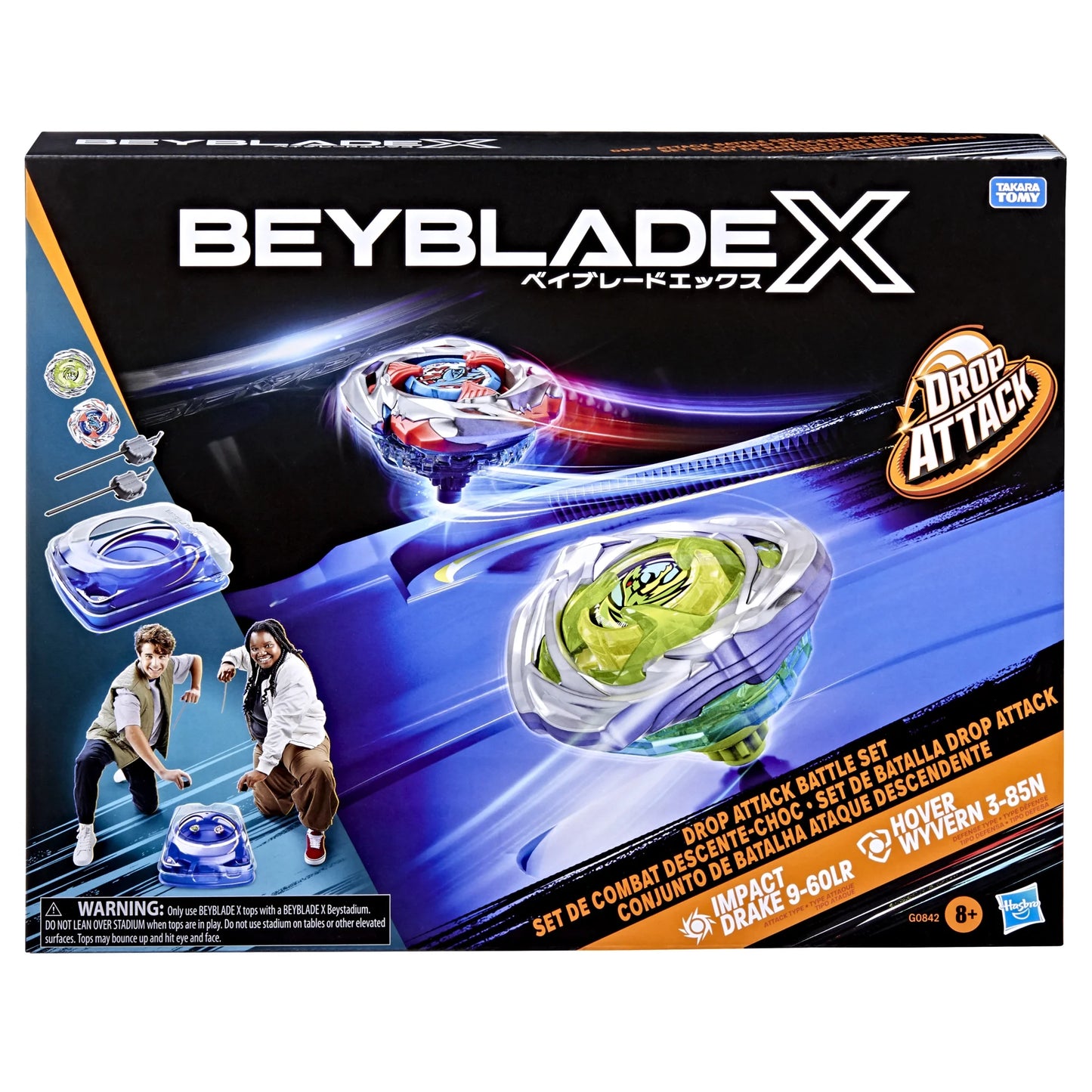 Beyblade X Drop Attack Battle Set with Beystadium two right-spin tops and two ripcord launchers