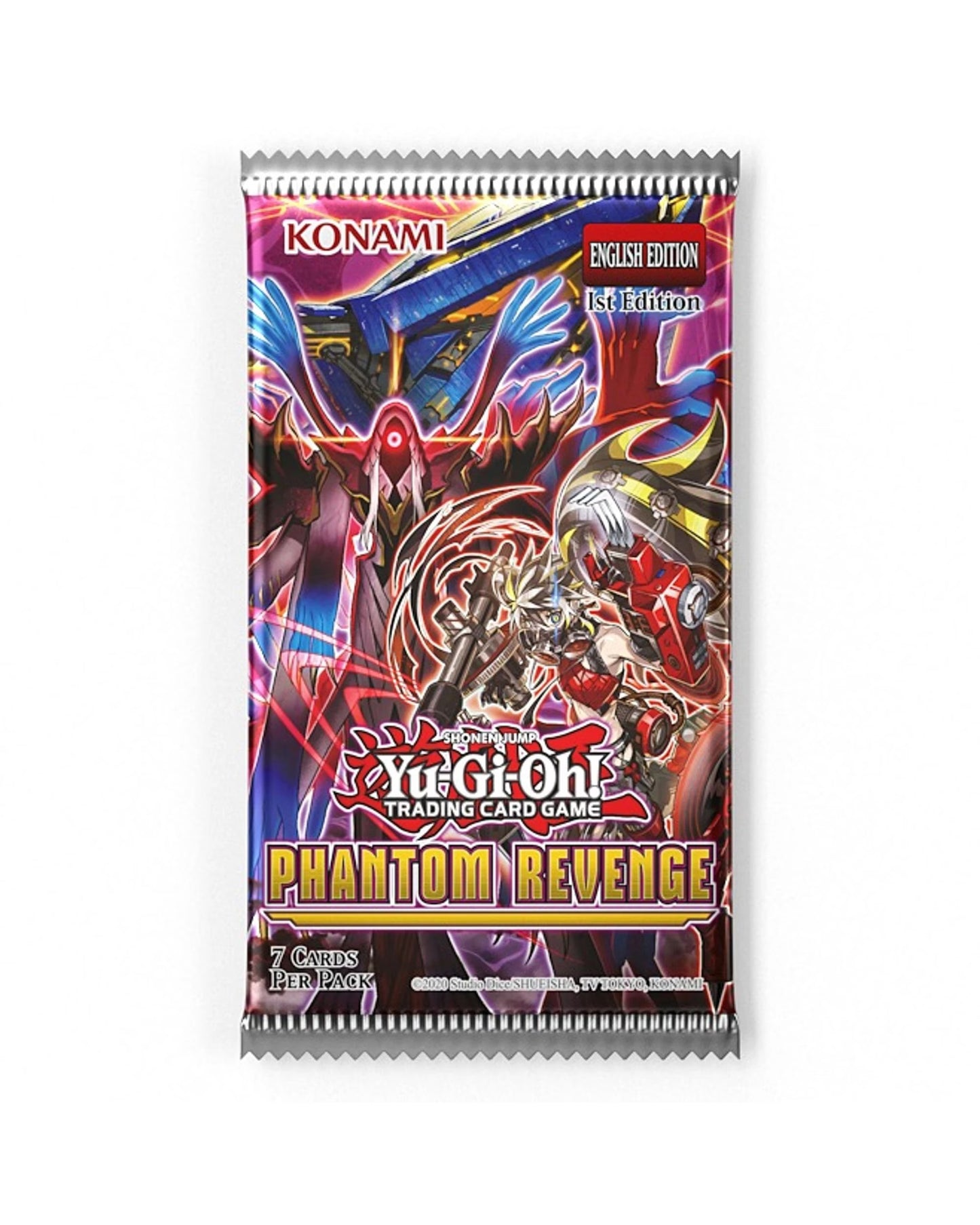 Sealed English Yu-Gi-Oh TCG Phantom Revenge 1st Edition booster pack containing 7 cards