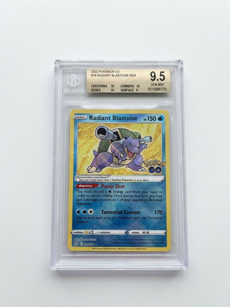 2022 Pokemon GO Radiant Blastoise RDR card graded BGS 9.5 with Beckett certification number 15686179