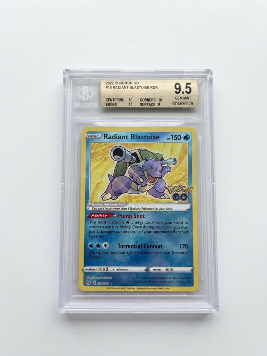 2022 Pokemon GO Radiant Blastoise RDR card graded BGS 9.5 with Beckett certification number 15686179