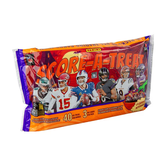 2025 Panini Score-A-Treat Halloween Football trading card bundle with 40 three-card packs