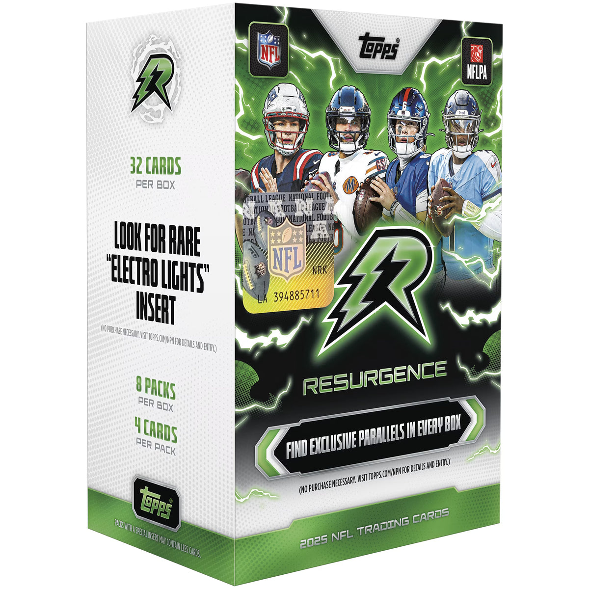 2025 Topps Resurgence Football Trading Cards Blaster Box with eight packs and 32 total cards