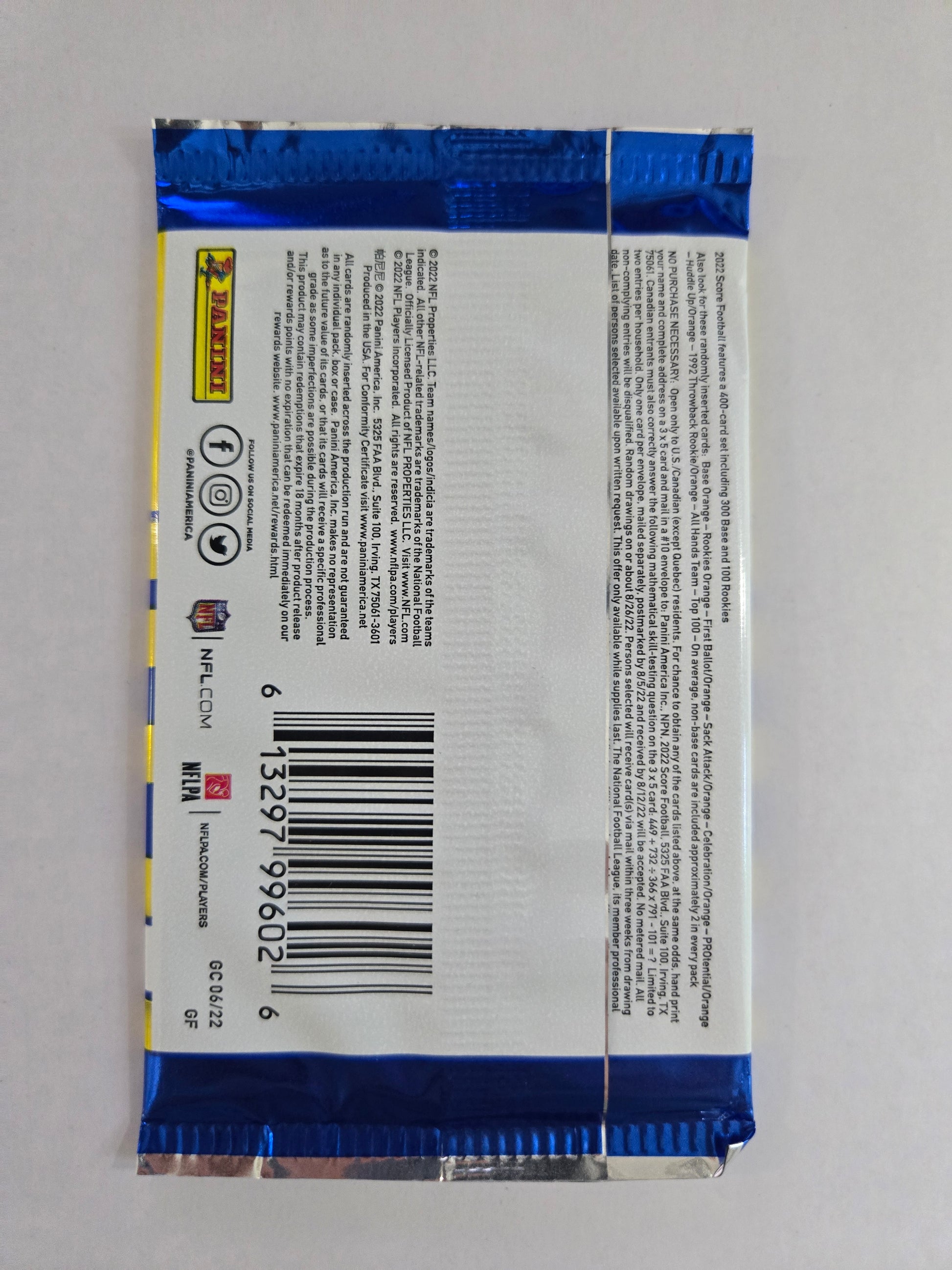 2022 Panini Score Football Blaster Pack – 5 Cards - single item listing, image for visual reference only