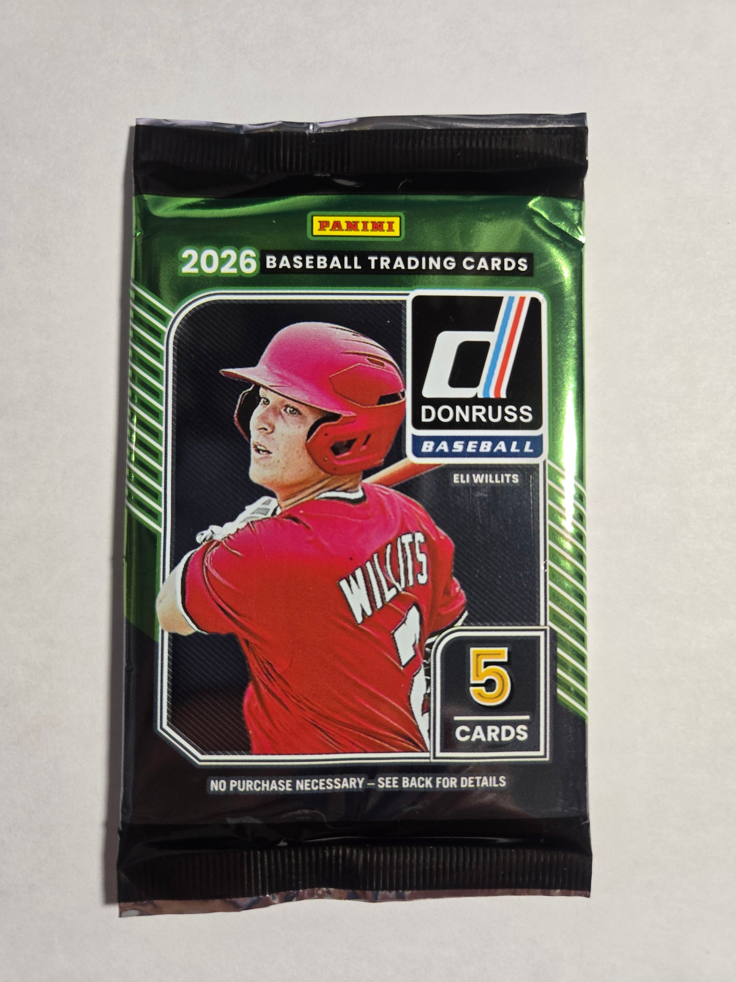 Sealed 2026 Panini Donruss Baseball gravity feed exclusive pack containing five cards
