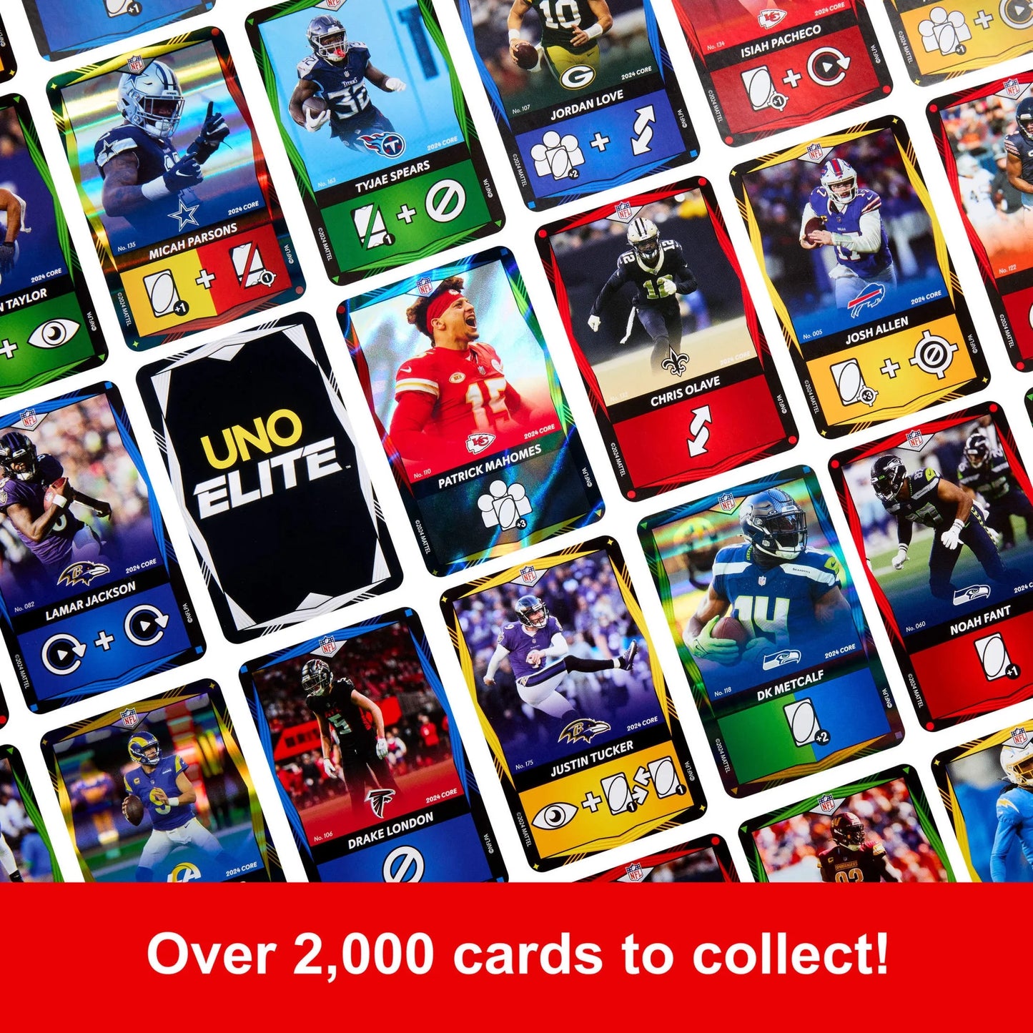 Mattel UNO Elite NFL 2024 Core Edition Draft Pack - 56 Player Cards + 4 Foil Cards