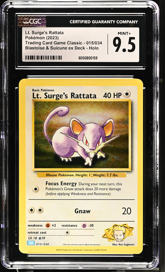 2023 Trading Card Game Classic #015/034 Lt. Surge's Rattata CGC 9.5