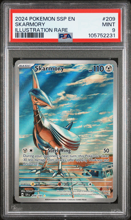 2024 Pokemon Ssp En-Surging Sparks #209 Skarmory Illustration Rare PSA 9
