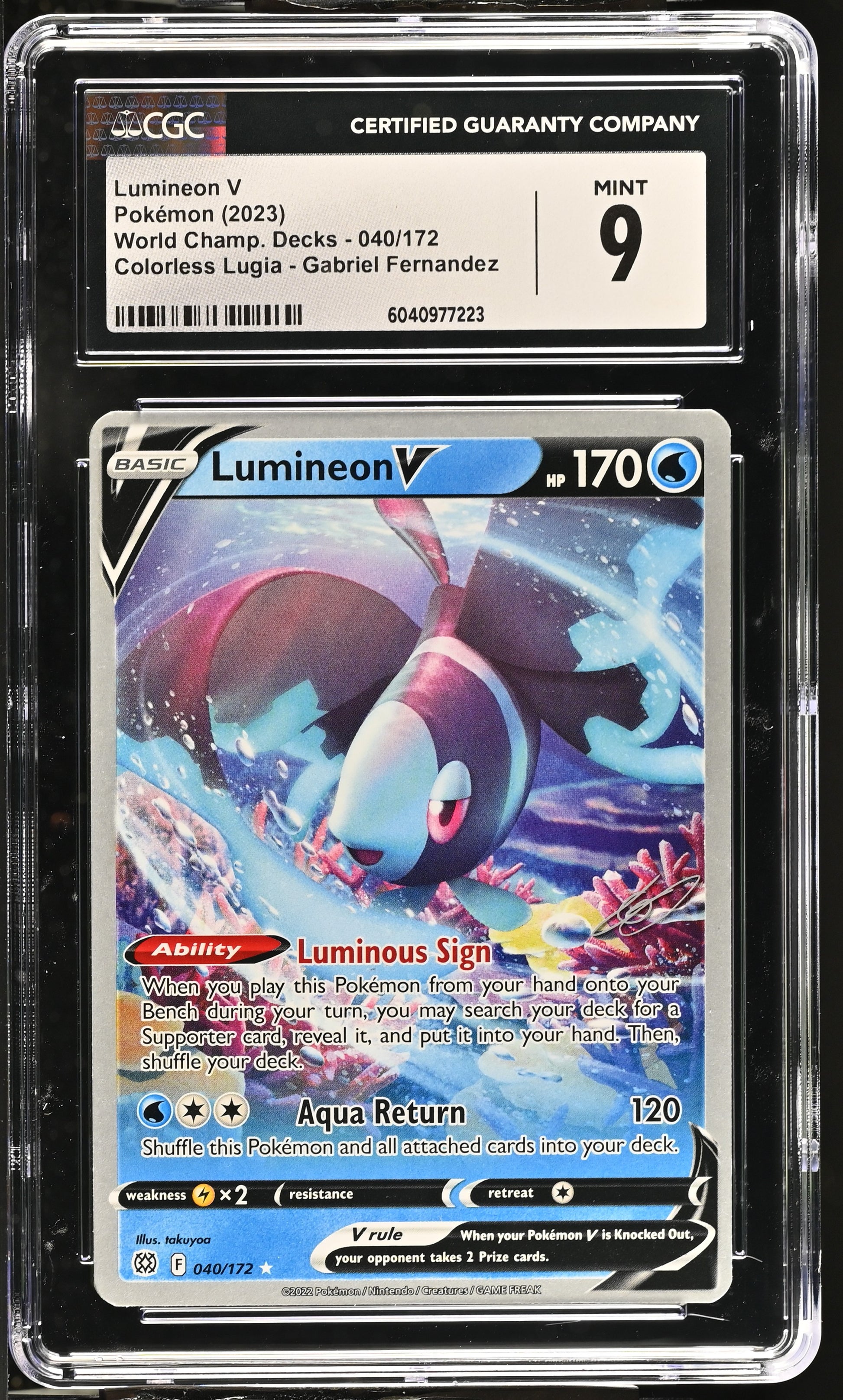 2023 World Champ. Decks #040/172 Lumineon V CGC 9 - Sealed - Moonlight Collectibles product image