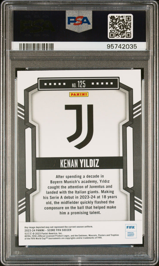 2023-24 Panini Score Fifa #125 Kenan Yildiz Lasers PSA 9 - single item listing, image for visual reference only