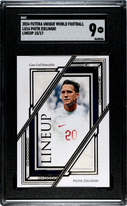 2024 Futera Unique World Football Piotr Zielinski Lineup Relic #LU16 /17 SGC 9 Graded Card - single item listing, image for visual reference only