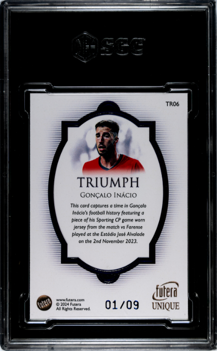 2024 Futera Unique World Football Gonçalo Inácio Triumph #TR06 /09 SGC 8.5 Graded Card - single item listing, image for visual reference only