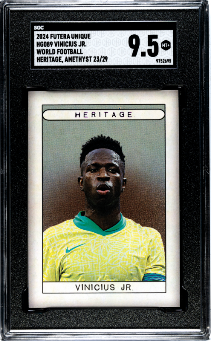 2024 Futera Unique World Football Vinicius Jr. Heritage Amethyst #HG089 /29 SGC 9.5 Graded Card - single item listing, image for visual reference only