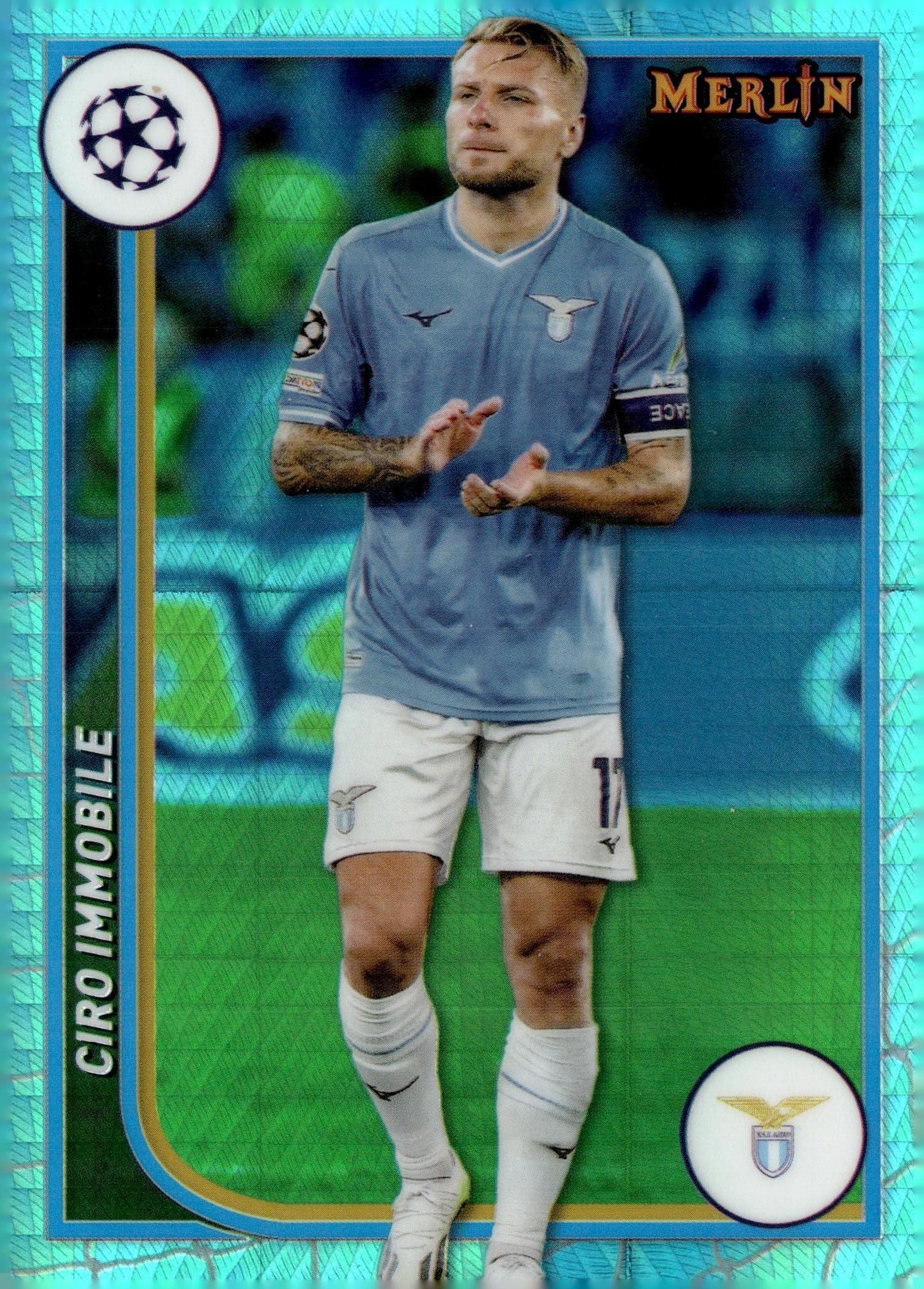 2023-24 Topps Merlin UEFA Club Competitions #119 Ciro Immobile Aqua Prism Refractor – SS Lazio Soccer Card - single item listing, image for visual reference only