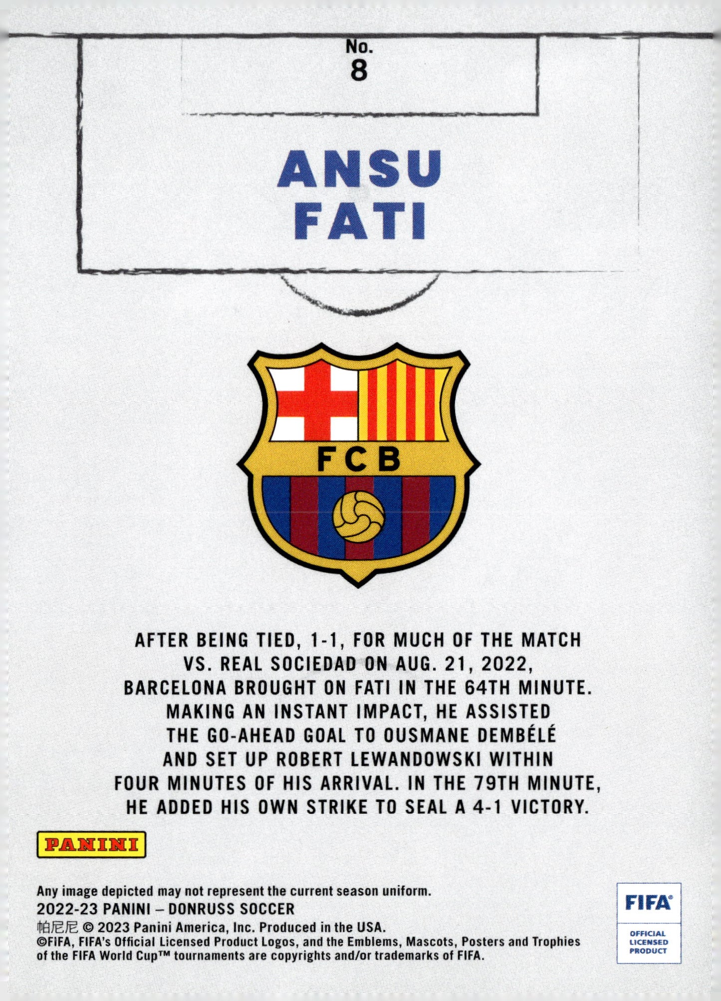 2022-23 Panini Donruss #8 Ansu Fati – Craftsmen FC Barcelona Soccer Card - single item listing, image for visual reference only