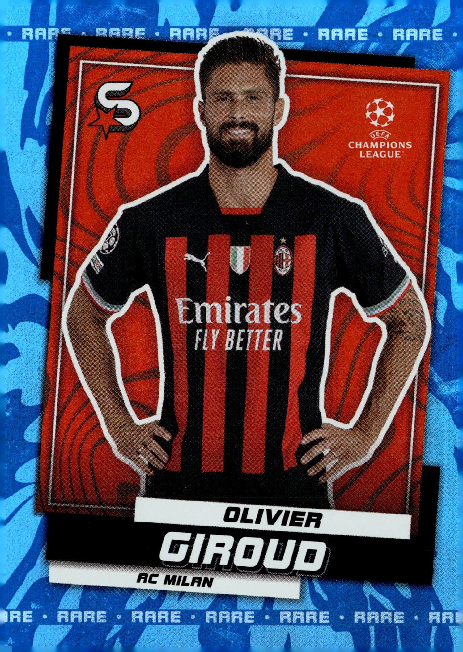 2022-23 Topps UEFA Club Competitions Superstars #75 Olivier Giroud Legendary Red Wave Chrome Refractor - single item listing, image for visual reference only