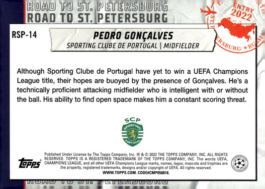 2021-22 Topps UEFA Champions League #RSP-14 Pedro Gonçalves – Road to St. Petersburg