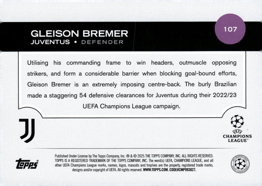 2024-25 Topps UEFA Club Competitions #107 Gleison Bremer Juventus Defender Soccer Card