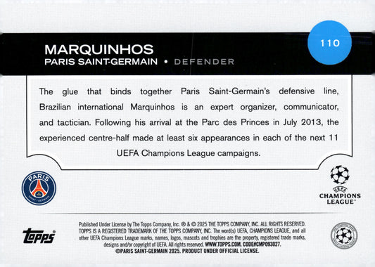 2024-25 Topps UEFA Club Competitions #110 Marquinhos – PSG Defender Soccer Card