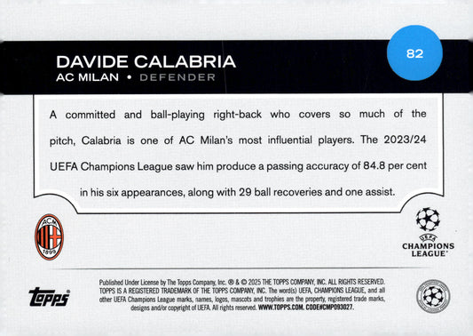 2024-25 Topps UEFA Club Competitions #82 Davide Calabria AC Milan Defender Soccer Card