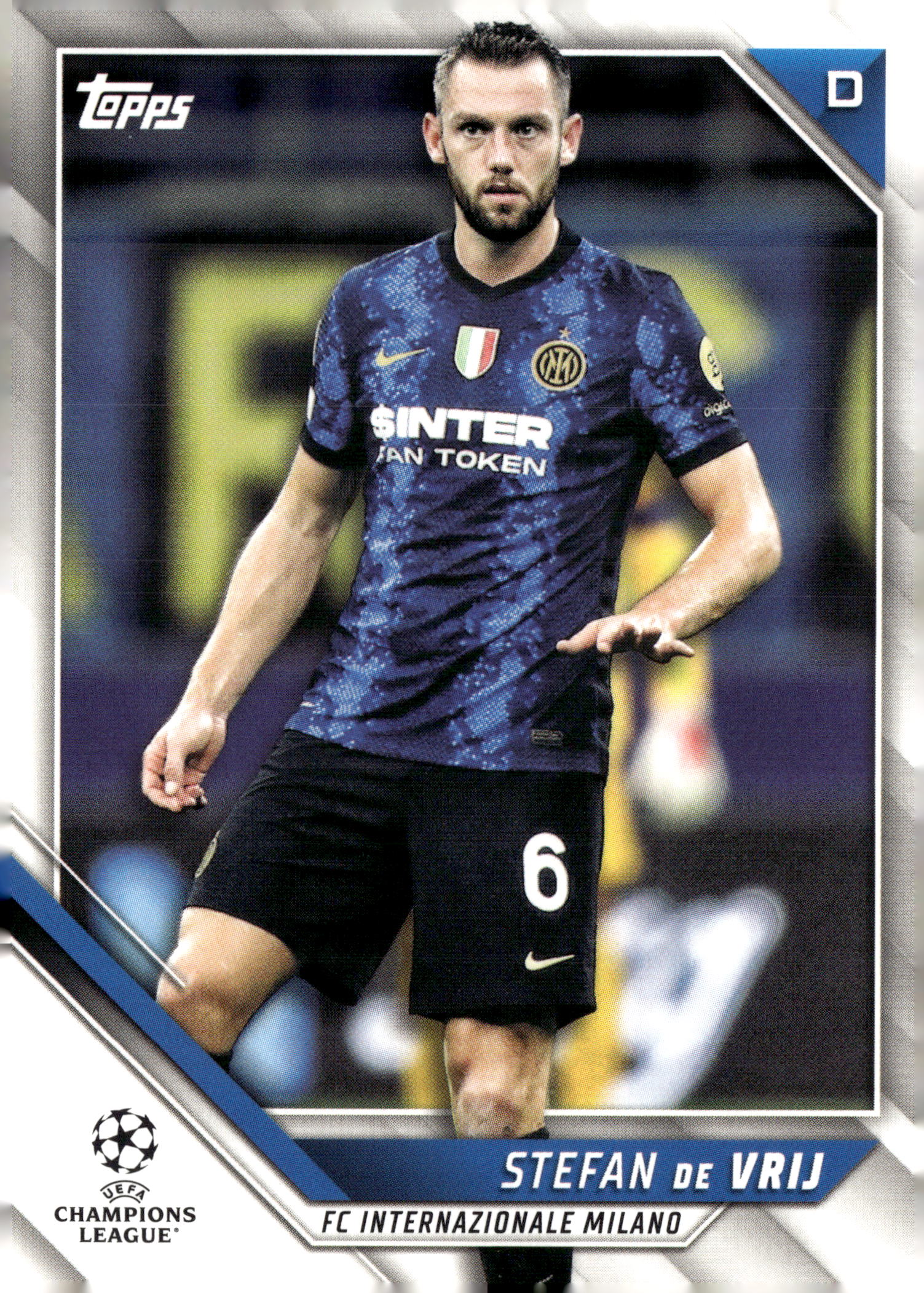 2021-22 Topps UEFA Champions League #93 Stefan De Vrij Inter Milan Soccer Card - single item listing, image for visual reference only
