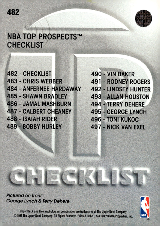 1993-94 Upper Deck #482 Top Prospects Checklist