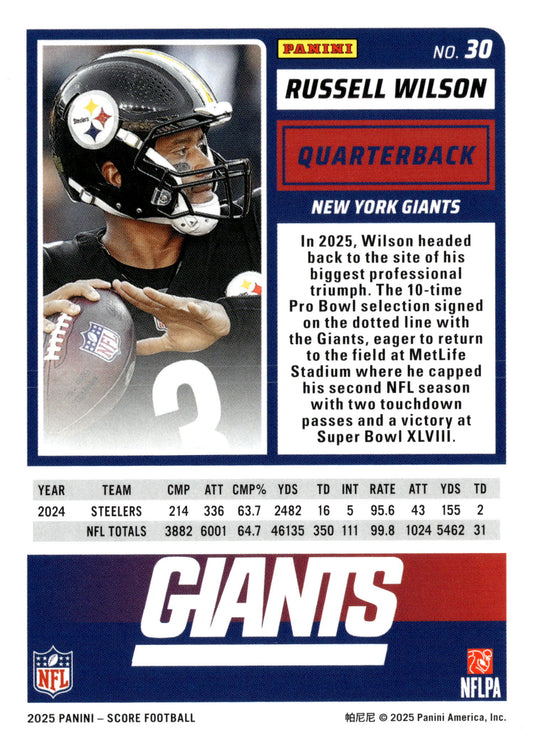 2025 Score-A-Treat #30 Russell Wilson - single item listing, image for visual reference only