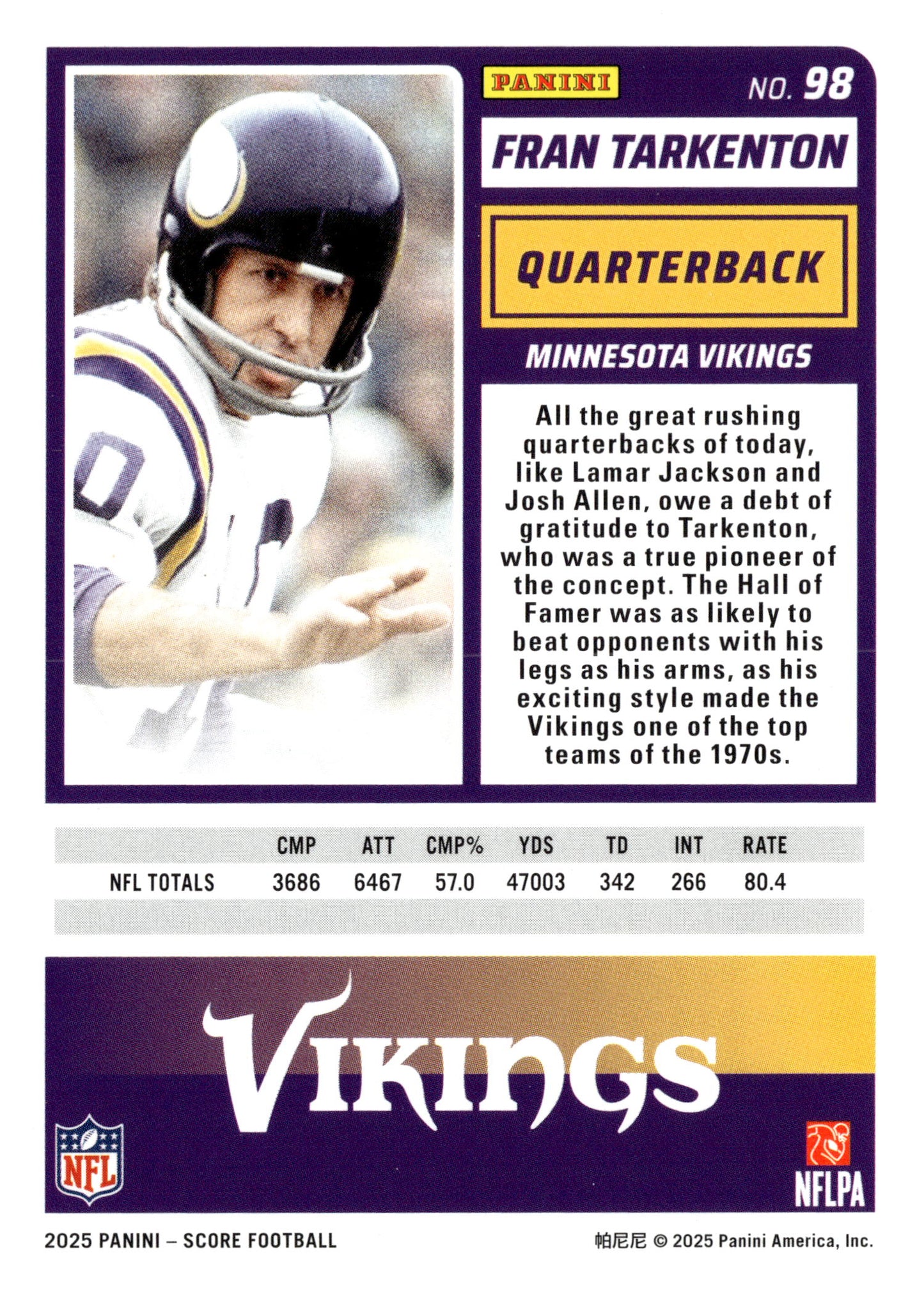 2025 Score-A-Treat #98 Fran Tarkenton - single item listing, image for visual reference only