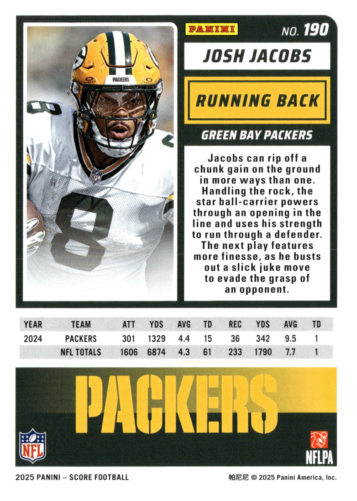 2025 Score-A-Treat #190 Josh Jacobs - single item listing, image for visual reference only