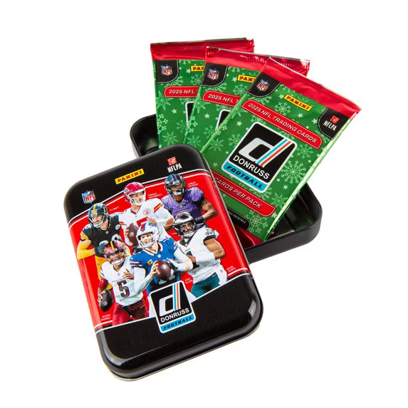 2025 Panini Donruss Football Holiday Tin 3 Packs 15 Cards