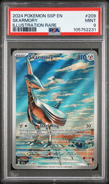 2024 Pokémon Surging Sparks Skarmory card number 209 Illustration Rare graded PSA MINT 9