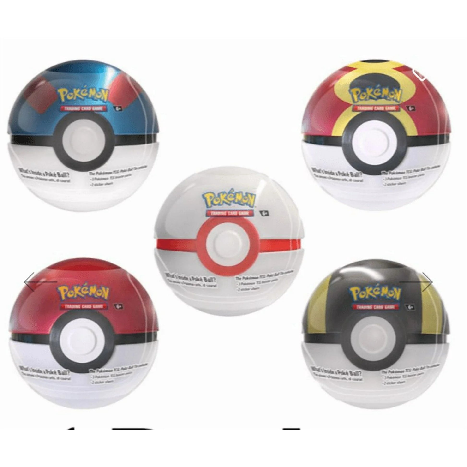 Factory-sealed Pokémon TCG Poké Ball Tin L25 with three randomized booster packs and stickers