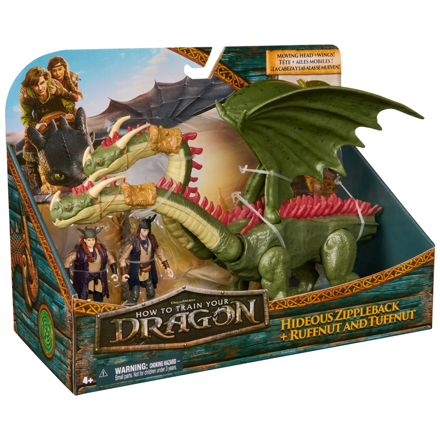 DreamWorks Dragons Hideous Zippleback dragon with Ruffnut and Tuffnut Viking action figures